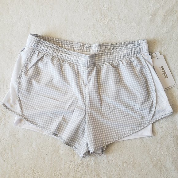 RBX Pants - RBX Active Women's Grey/White Gingham 2-in-1 Shorts - XL
